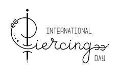 the international piercings day logo is shown in black and white with an arrow on it