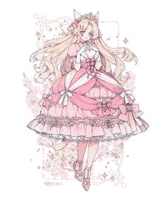 a drawing of a girl in a pink dress