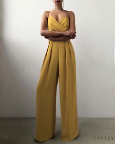 Lasaky - Sleeveless High Waist Jumpsuit with Straight-cut and Floor-length Design Unique Jumpsuits, High Waist Jumpsuit, Straps Jumpsuit, Loose Jumpsuit, Jumpsuit Chic, Jumpsuit Elegant, 1980s Fashion, Prom Ideas, Graduation Outfit