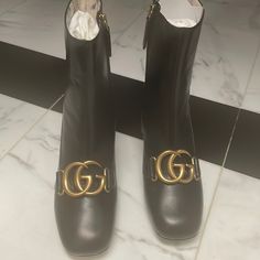 Brand New Gucci Booties Model Malaga Kid Nero Black Boots With Horsebit Detail And Round Toe, Luxury Square Toe Boots With Branded Heel, Luxury Boots With Branded Heel Counter And Square Toe, Luxury Boots With Branded Heel And Square Toe, Gucci Luxury Round Toe Boots, Gucci Luxury Boots With Round Toe, Gucci Luxury Ankle Boots, Gucci Designer Ankle Boots, Designer Gucci Ankle Boots