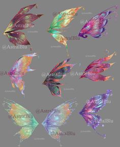 six different colored butterflies on a gray background