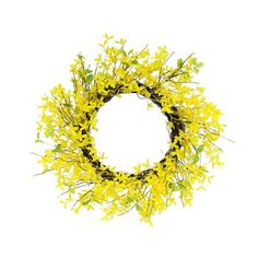 a wreath with yellow flowers and green leaves