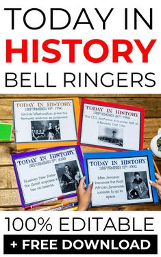 today in history bell ringers with text overlay and free printable for kids