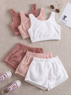 Multicolor Casual  Sleeveless  Plain Short Sets Embellished Slight Stretch  Women Sleep & Lounge 00s Mode, Cute Nike Outfits, Cute Sleepwear, Cute Pajama Sets, Cute Dress Outfits, Cute Lazy Outfits, Lazy Outfits, Cute Preppy Outfits, Cute Pajamas