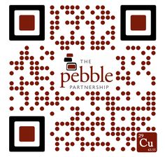 the pebble partner logo is shown in red and black dots on a white background