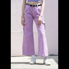 Brandy Melville Pastel Purple Tatum Corduroy Cargo Pants Nwot High-Rise Corduroy Pants With Front And Back Pockets And Two Pockets On The Side Leg With A Wide Leg Fit. Fabrics: 100% Cotton Measurement: 11" (28cm) Rise, 30" (76 Cm) Inseam, 29" (73.5cm) Waist Made In: China As Seen On Kendall Jenner And Elsa Hosk Spring Cargo Jeans With Hip Pockets, Pink Cotton Utility Parachute Pants, Spring Cotton Cargo Bottoms, Spring Cotton Cargo Style Bottoms, Vintage Jeans With Cargo Pockets, Spring Cotton Cargo-style Bottoms, Fitted Cargo Jeans With Patch Pockets, Fitted Cotton Cargo Jeans With Patch Pockets, Fitted Cotton Parachute Pants With Pockets