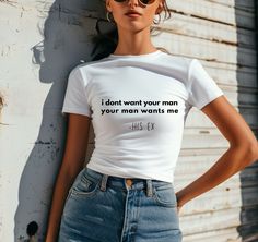 Need a funny break up gift for a friend or just a stylish Y2K baby tee for summer? Look no further than our snug fit graphic crop top. Makes for a great breakup shirt. * 52% combed ring-spun cotton, 48% polyester * Fabric weight: 3.6 oz/yd² (122 g/m²) * 40 singles * Slim fit * Side-seamed construction * Blank product sourced from Nicaragua, the US, or Honduras This product is made especially for you as soon as you place an order, which is why it takes us a bit longer to deliver it to you. Making products on demand instead of in bulk helps reduce overproduction, so thank you for making thoughtful purchasing decisions! Trendy Cropped Crew Neck T-shirt With Funny Text, Fitted Crop Top T-shirt With Funny Text, Stretch Slogan Crop Top For Streetwear, Summer Crew Neck Crop Top With Funny Text, Fitted Graphic Tee Crop Top With Funny Text, Casual Funny Text Crop Top T-shirt, Funny Text Graphic Tee Crop Top, Graphic Tee Crop Top With Funny Text, Graphic Crop Top T-shirt With Text Print