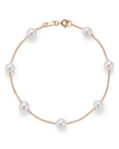 Bloomingdale's Fine Collection Cultured Freshwater Pearl Station Bracelet in 14K Yellow Gold - Exclusive Classic Hallmarked White Gold Bracelet, 14k Yellow Gold Pearl Bracelet, Classic Yellow Gold Single Strand Pearl Bracelet, Refined Yellow Gold Bracelet For Formal Occasions, Yellow Gold Single Strand Bracelet For Formal Events, Formal Single Strand Yellow Gold Bracelet, Classic Yellow Gold Single Strand Bracelet, Classic Hallmarked Diamond Bracelet, Classic High Luster Yellow Gold Jewelry