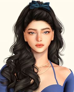 an animated image of a woman with long black hair and a bow in her hair