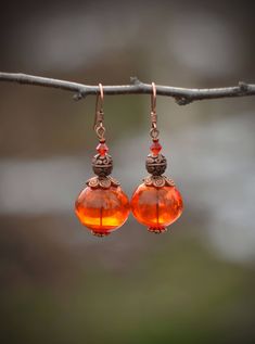 Amazing  lampwork beads in orange color! this earrings is very tender and delicate. They made with lampwork beads and small cooper  beads. Cooper findings . Earrings  can be beautiful gift for mom, sister or girlfriend!  If you need more than 1 pair of earrings , pleace, let me know before purshasing! Sizes;  Lenght-2 inches Widght-0.8 inches More of bead embroidery earrings in my shop https://www.etsy.com/shop/suzidesign?section_id=16364108 Not exactly what you looking for? more of beadwork jew Handmade Amber Beaded Round Earrings, Handmade Amber Round Bead Earrings, Amber Beaded Drop Earrings For Gift, Handmade Amber Earrings With Round Beads, Amber Beaded Earrings For Gift, Orange Czech Glass Jewelry With Ear Wire, Vintage Orange Earrings With Czech Glass, Vintage Orange Czech Glass Earrings, Handmade Amber Earrings In Czech Glass