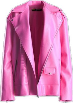 Oversized Faux Leather Outerwear For Spring, Oversized Faux Leather Jacket For Spring, Pink Zipper Closure Outerwear For Spring, Oversized Leather Jacket With Zipper For Spring, Oversized Leather Jacket With Zipper Closure For Spring, Pink Leather Jacket With Zipper For Fall, Pink Leather Jacket With Zipper Closure For Fall, Edgy Pink Long Sleeve Outerwear, Edgy Pink Outerwear For Fall