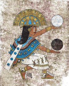 an ancient painting of a woman holding a ball