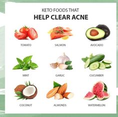 the keto foods that help clear acne are shown in this graphic above it is an image of various fruits and vegetables