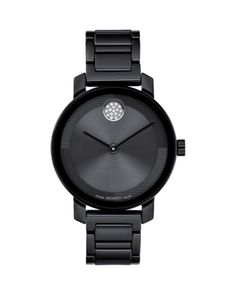 Movado Bold Evolution 2.0 Watch, 34mm Modern Black Round Diamond Watch, Black Diamond Watch With Round Dial, Black Watches With Diamond Hour Markers And Round Dial, Modern Black Diamond Watch With Chronograph, Black Watches With Diamond Hour Markers, Modern Black Diamond Watch, Black Diamond Watch With Diamond Hour Markers, Luxury Matte Black Analog Watch, Mirror Face Movado