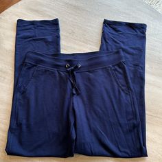 Brand New But No Tags. Size Medium. Navy Blue. Pockets In Front. Comfortable Navy Bottoms For Loungewear, Comfortable Navy Loungewear Bottoms, Blue Lounging Pants With Elastic Waistband, Casual Navy Activewear Long Pants, Blue Casual Sweatpants For Lounging, Comfortable Blue Pants For Lounging, Casual Navy Bottoms With Comfort Waistband, Navy Casual Pants With Comfort Waistband, Blue Wide Leg Loungewear Activewear