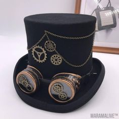 Industrial Cosplay Steampunk Top Hat Headwear Moda Steampunk, Steampunk Top, Mode Steampunk, Black Fedora Hat, Steampunk Top Hat, Burning Man Fashion, Steampunk Hat, Black Top Hat, Black Fedora