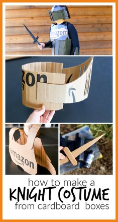 Knight Halloween Costume from Made Cardboard Amazon Prime Boxes #AD #Boxtumes and #MoreThanABox Halloween Knight Costume Diy, Knight Diy Costume, Diy Knight Costume, Knight Costume For Kids, Medieval Costume Diy, Knight Halloween Costume, Costume Chevalier, Knight Halloween, Cardboard Costume