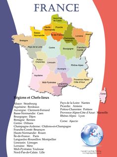 a map of france with all the major cities and their respective names on it's cover