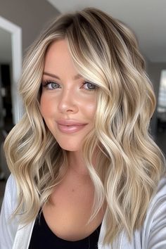 Blonde Curled Hairstyles, Haircut Styles For Round Face, Partial Highlights For Dirty Blonde Hair, Champagne Blond, Fall Blonde Hair Color, Mom Haircuts, Fall Blonde Hair, Medium Blonde Hair