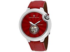 Stainless steel case, Leather strap, Red dial, Automatic movement, Scratch resitant mineral, Water resistant up to 5 ATM - 50 meters - 165 feet //  CV0142 Red Watch, Red Band, Casual Watches, Classic Gold, Watch Sale, Automatic Watch, Samsung Gear Watch, Luxury Watches, Stainless Steel Case