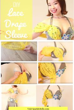 the instructions for how to make a bralet with lace and sequins on it