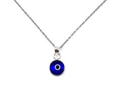 PRICES MAY VARY. Material: 925 Sterling Silver with Turkish Glass Good Luck Evil Eye Pendant dimensions: 0,39 inches Back covered with silver /// eye color in navy blue Chain length 16" + 2" adjustable. Package: High class and elegant jewelry gift pouch excellent presentation as a gift. Silver Eye Color, Silver Eye, For Good Luck, Evil Eye Pendant, Evil Eye Necklace, 925 Sterling Silver Chain, Eye Necklace, Elegant Jewelry, Blue Crystals