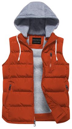 PRICES MAY VARY. 100% Polyester Zipper closure Machine Wash ⭐2-in-1 Style--The removable hoodie makes it convenient to change the “overall”look.You came keep it sporty or trendy.Two types of style designs for choosing.Hooded casual style winter vest outerwear.Stand collar style bubble puffer vest.2 different styles using one garment ⭐Windproof Puff Vest Hooded Jacket--The men's warm winter vest coat is made of high-density,wear-resistant,waterproof and windproof coated fabric.The detachable thic Functional Hooded Outdoor Vest, Outdoor Sleeveless Vest With Detachable Hood, Sleeveless Vest With Detachable Hood For Outdoor, Outdoor Vest With Detachable Hood, Sporty Hooded Vest For Winter, Winter Sports Sleeveless Outerwear, Hooded Outdoor Vest With Pockets, Winter Cotton Sports Vest, Mens Wool Vest