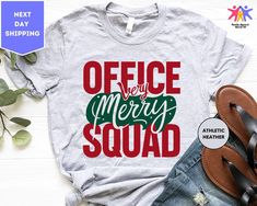 Very Merry Office Squad Shirt, Christmas Office Staff T-Shirt, Office Team Shirts, Office Crew T-Shirt, Xmas Christmas Matching Shirts ORDERING: 1. Review all photos 2. Choose Size and Color from drop-down menu 3. If personalization box is available, add your text color 4. Add each shirt to cart one at a time 5. Click "Add to Cart" - you can go back to add more products 6. Click "Proceed to Checkout" 7. Add note to seller for any requests * We use several different brand shirts, all of them are premium quality and soft shirts. The brands we send may vary depending on our stock situation. * We guarantee 100% satisfaction. The brands we use in- clude premium quality shirt brands such as Bella Canvas, Gildan Soft Style, Circle, Outlash. BULK DISCOUNTS AND SPECIAL REQUESTS: We offer bulk disco Christmas Matching Shirts, The Office Tshirt, Office Team, Christmas Matching, Office Staff, Squad Shirt, Brand Shirts, Team Shirts, Work Ideas