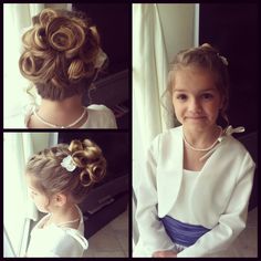 Flower girl hair. Rose shaped,princess updo! Princess Updo, Junior Bridesmaid Hair, Girls Updo, Communion Hairstyles, Flower Girl Hair, Girl Hair Dos, Princess Hairstyles