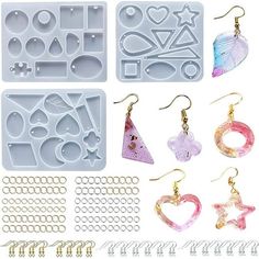 various items are shown in the shape of earrings and earring molds for making jewelry