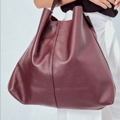 Buttery Soft, Slouchy Leather Shoulder Bag. Flat Metal Stud Detail On Handle 100% Genuine Leather Dimensions: 21.5" X 17", Burgundy Hobo Bag With Large Capacity For Shopping, Large Capacity Burgundy Hobo Bag For Shopping, Everyday Large Capacity Burgundy Hobo Bag, Versatile Burgundy Bags, Versatile Red Hobo Bag With Large Capacity, Leather Burgundy Bags With Removable Pouch, Red Textured Leather Tote Bag, Burgundy Leather Bags With Removable Pouch, Red Versatile Bags For Errands