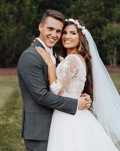 a bride and groom pose for a wedding photo