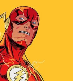 the flash is standing in front of a yellow background