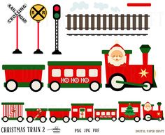 christmas train clipart set with santa claus