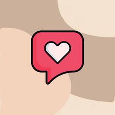 a heart in a speech bubble on a beige and pink background with white circles around it