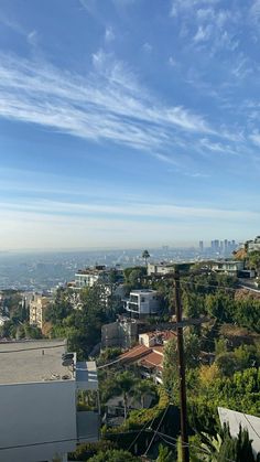 a view of the city from an elevated area with trees and buildings in the foreground