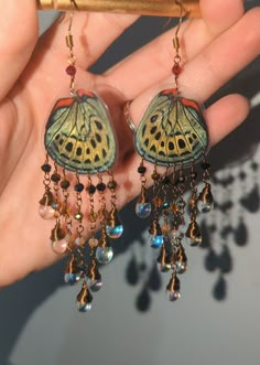 Stunning butterfly wings adorned in Czech glass and moonstone teardrops ✨ lightweight Cool Earrings Aesthetic, Butterfly Goddess, Butterfly Wing Jewelry, Butterfly Earring, Wing Jewelry, Butterfly Wing Earrings, Earrings Butterfly, Butterfly Wing