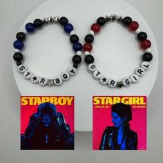 Our Starboy & Stargirl bracelets are handmade using elastic thread and coloured beads, these are inspired by the weeknd and lana del ray :D (They come as a set) These bracelets are perfect for couples, friends etc... perfect gift for any occasion! . . . Length size: 15 cm (ALL ONE SIZE) Item will be shipped within 1-2 days upon ordering... Additional Shipping is available! Sapphic Bracelet, Matching Things For Friends, Starboy Stargirl Couple, Starboy Bracelet The Weeknd, Couple Beaded Bracelets Diy, Starboy And Stargirl Bracelet, Diy Bracelets Design, Beaded Bracelets For Couples, Diy Best Friend Bracelets