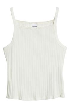 Layer in vintage style with this soft, lightweight pointelle cami trimmed with ruffles at the square neckline. Square neck 100% cotton Machine wash, tumble dry Made in Portugal Classic Fitted Summer Camisole, Classic Summer Tops With Tank Straps, White Ribbed Square Neck Top, Classic Summer Camisole Top, Classic Summer Camisole, Classic Camisole Tank Top For Summer, Classic Cami Tank Top For Spring, Classic Spring Camisole, White Cotton Tank Top With Square Neck