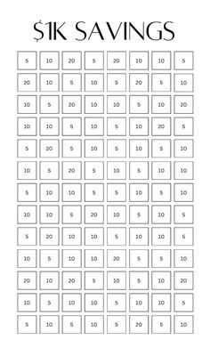 a printable six savings sheet with numbers