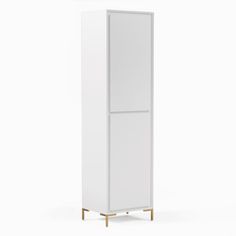 a tall white cabinet with two doors on each side