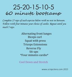 a flyer for an event with the words, 25 - 20 minute boot camp and instructions