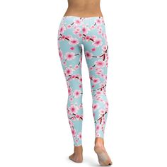 Sakura or Cherry Blossoms are Japan's National Flower. These beautiful flowers always makes us feel happy in an instant. So we decided to create the Gearbunch Cherry Blossom Leggings. A beautiful design in soft pink and blue with dark pink, white and brown detail, Super soft stretchy fabric, firm fitting with an elastic waist, these leggings are perfect for the gym, yoga, CrossFit, all your favorite sports and hobbies or for hanging out at home in. Be Happy, Be Bright, Be You with Gearbunch Spring Floral Print Yoga Bottoms, Spring Yoga Bottoms With Floral Print, Floral Print Yoga Bottoms For Spring, National Flower, Japanese Cherry Blossom, Feel Happy, Gym Yoga, Feeling Happy, Cherry Blossoms