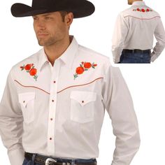 Ely Cattleman Mens Long Sleeve Western Shirt. Embroidered With Red Roses, Classic Western Shirt, Traditionally Styled With Red Piping On The Yoke, Front Flap Pockets And Snaps For An Authentic Look Size X- Large Regular Fit, Machine Wash * Snaps * 2 Pockets * Front And Back Floral * Easy Care Fabric Pre-Owned/ Never Worn *18/3039/9.3/12x8x1 Rodeo Shirts, Fitted Dress Shirts, Western Shirt, Ely, Western Shirts, Mens Shirt Dress, Flap Pocket, Rodeo, Piping