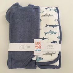 New Carter’s Just One You Baby Gift Two Bath Towels Shark Theme 29”X29” Cotton/Polyester Aesthetic Shark, Baby Hooded Bath Towel, Hooded Bath Towels, Theme Color, Blue Towels, Special Interest, White Sharks, Kids Bath, Carters Baby