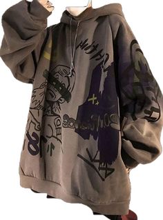 Goth Hip hop Style Oversize Hoodie Men's Oversize Graffiti Print Hoodie - AnotherChill Oversized Gray Graphic Print Hoodie, Oversized Grunge Hoodie With Graphic Print, Winter Graffiti Print Hoodie Sweatshirt, Graffiti Print Hoodie For Streetwear, Winter Streetwear Sweatshirt With Graffiti Print, Grunge Graphic Hoodie For Fall, Winter Graffiti Print Hoodie, Grunge Graphic Print Hoodie For Fall, Hip Hop Graffiti Print Winter Hoodie