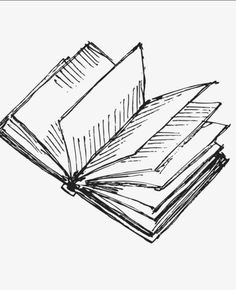 an open book is sitting on top of each other, sketched in black and white