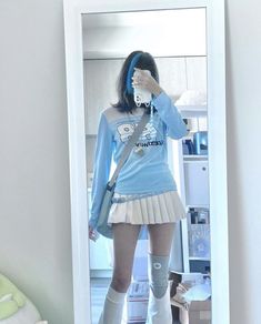 Japanese Pastel Fashion, Y2k Futurism Outfit, Blue Cybercore Outfit, Tenshi Kawaii Outfit, Tenshi Kaiwai Fashion, Frutiger Aero Fashion, Y2k Blue Outfit, Frutiger Aero Outfits