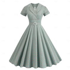 Hemline / Train:Midi; Season:Spring  Summer; Sleeve Length:Short Sleeve; Look After Me:Washable,Wet and Dry,Machine wash; Gender:Women's; What's in the box:Dress; Types:Flare Dress,Swing Dress,Dress; Holiday:Masquerade; Style:Retro Vintage,A-line,Rockabilly,1950s; Occasion:Date,Masquerade; Material:Cotton; Age Group:Adults'; Characters:Audrey Hepburn; Pattern:Plaid Checkered; Listing Date:02/23/2024 Cheap Vintage Dresses For Costume Party, 1950 Gingham Dress, Vintage Plaid Dress Retro, 1950s Dress Formal Casual, Tea Dress Patterns, Womens 50s Dresses, Retro Inspired Dresses, Housewife Dress Pattern, Free Vintage Dress Patterns For Women