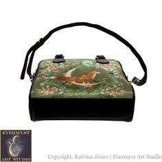 Add a touch of magic to your outfit with our Whimsical Woodland Fox Enchanted Vegan Leather Handbag Purse. Made with high-quality vegan leather, this purse boasts a playful and quirky design that is sure to make a statement. Carry your essentials in style while adding a touch of whimsy to your everyday look.   Step into a realm of enchantment with our Enchanted Vegan Leather purse. This exquisite handbag, crafted from premium animal-free vegan leather, is not just an accessory; it's a magical co Fox Purse, Magical Cottage, Celtic Raven, Fox Wall Art, Tarot Cloth, Woodland Fox, Ethereal Aesthetic, Folk Fashion, Zipper Top